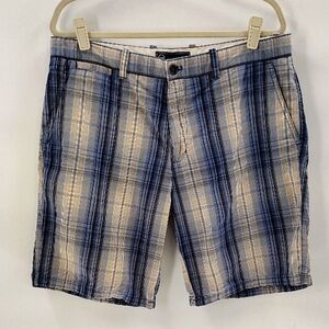 Men's Blue and Tan Plaid Shorts